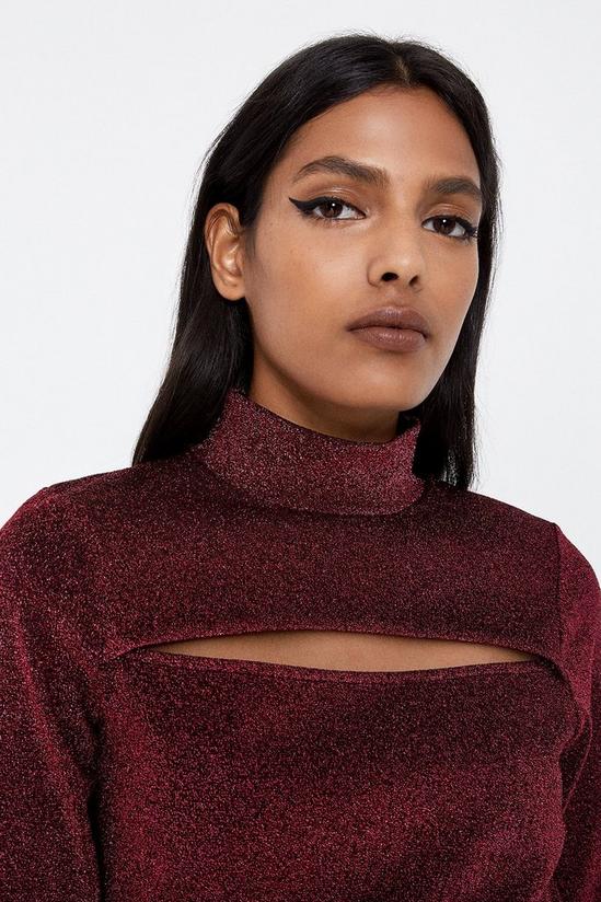 Warehouse Metallic Cut Out Funnel Neck Top 2