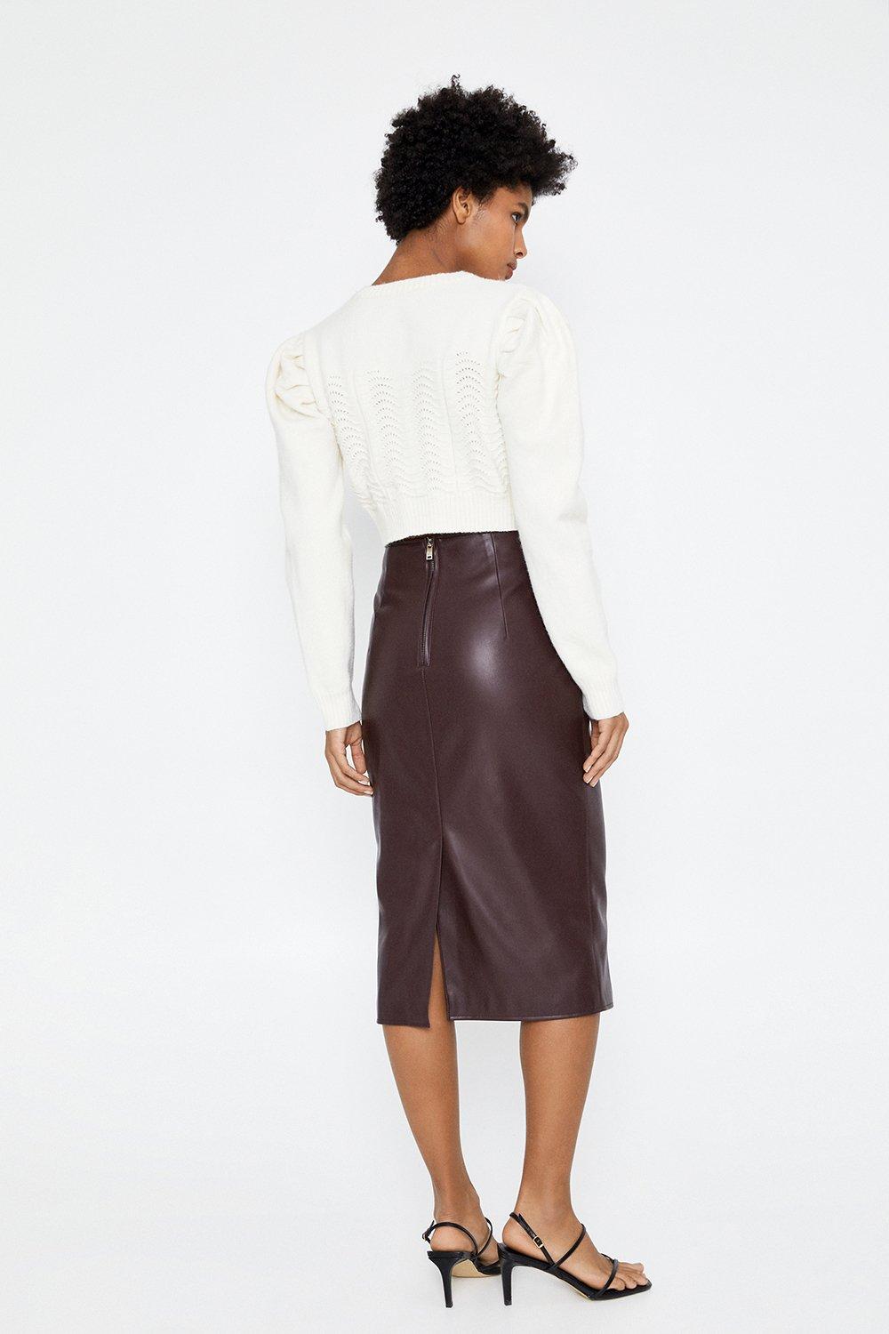 Faux leather 2025 pencil skirt warehouse