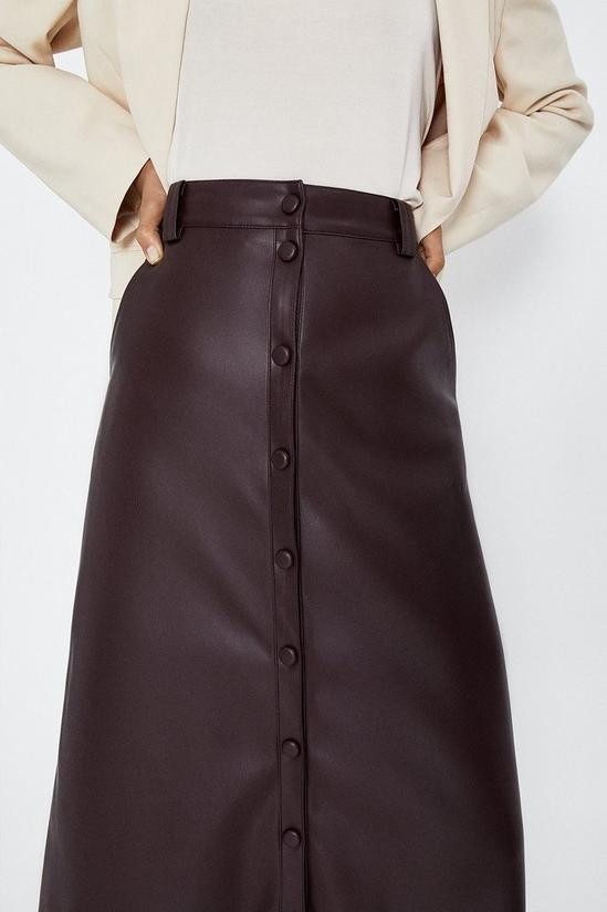 Warehouse Button Through Faux Leather Midi Skirt 2