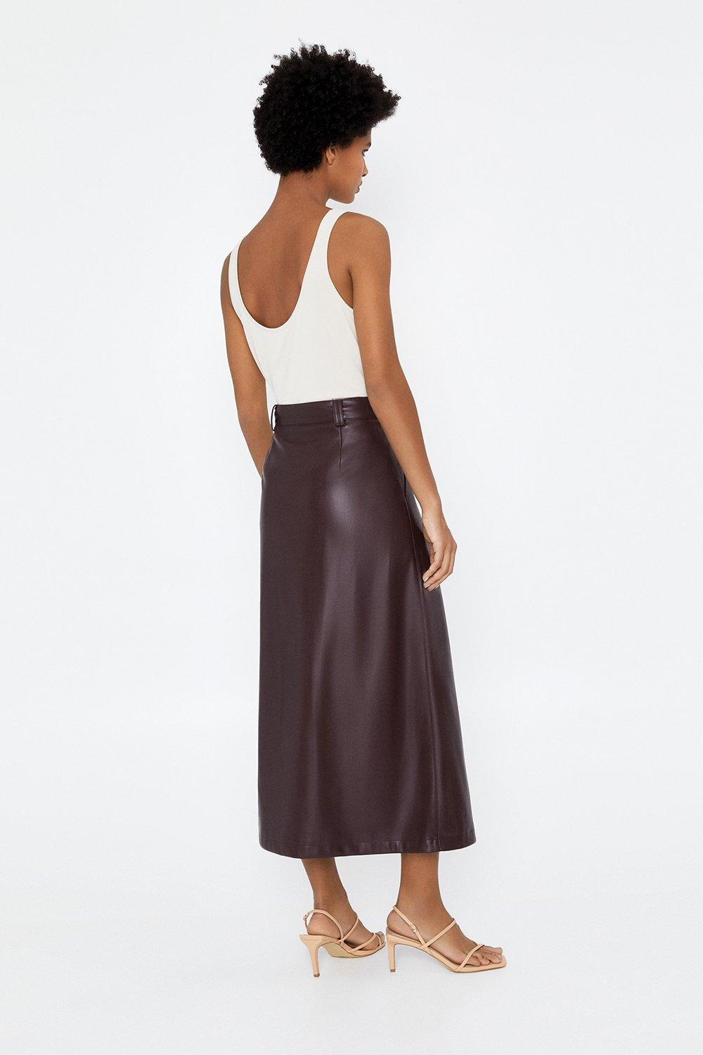 Midi Faux-Leather Skirt - BLACK
