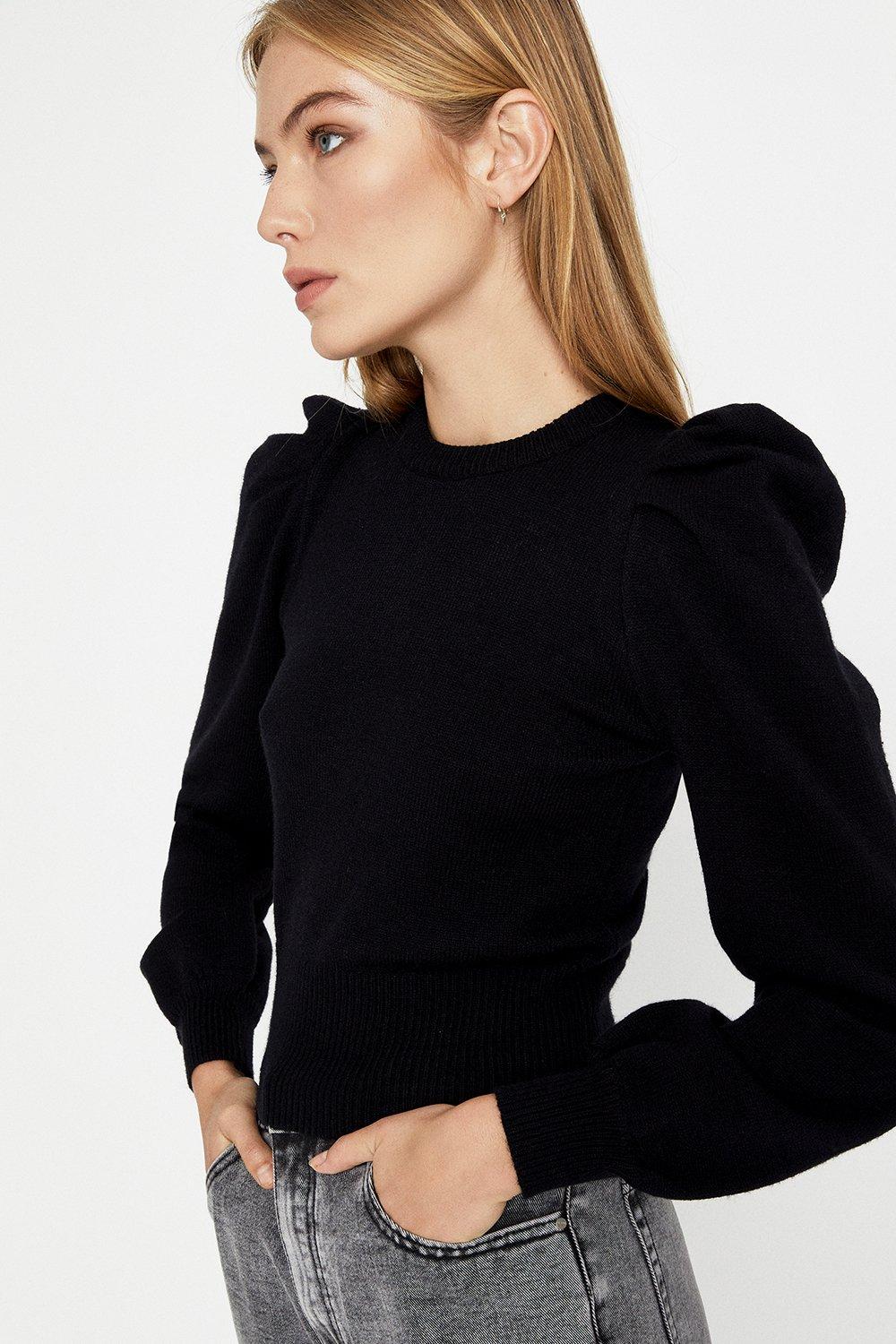 Black puff shoulder jumper new arrivals