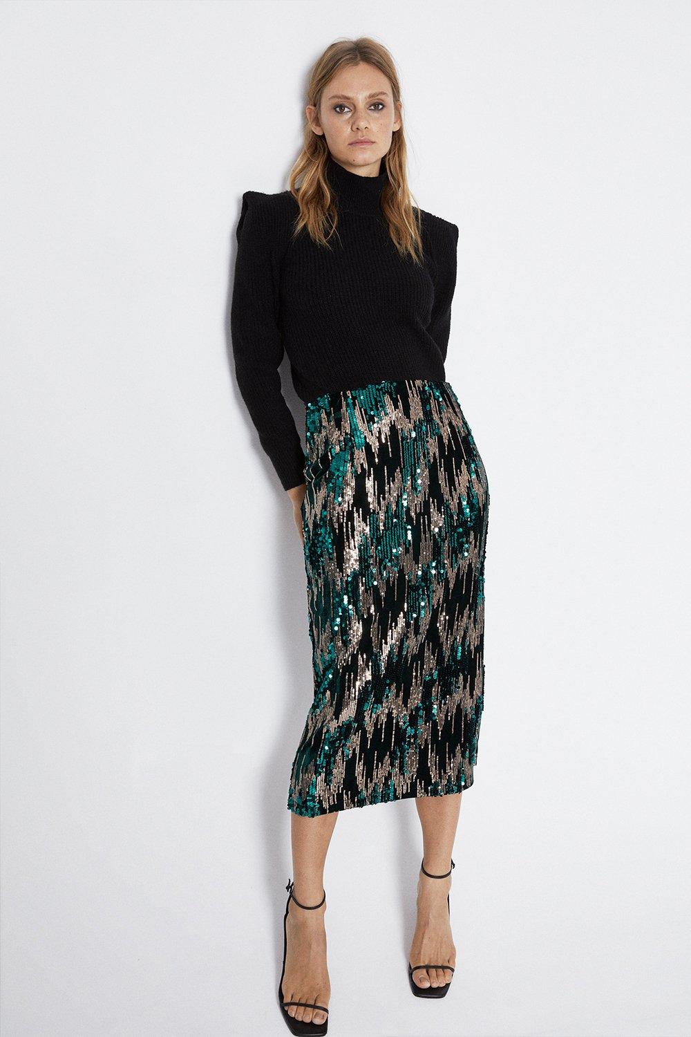 Chevron sequin on sale midi skirt warehouse