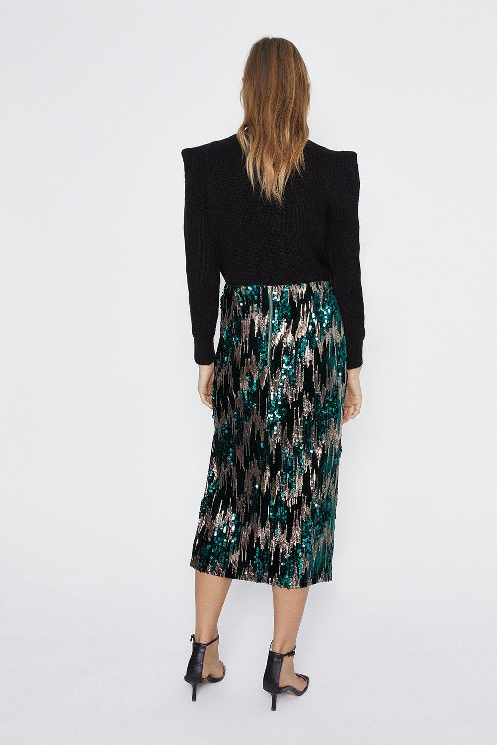 Green sequin midi skirt warehouse sale