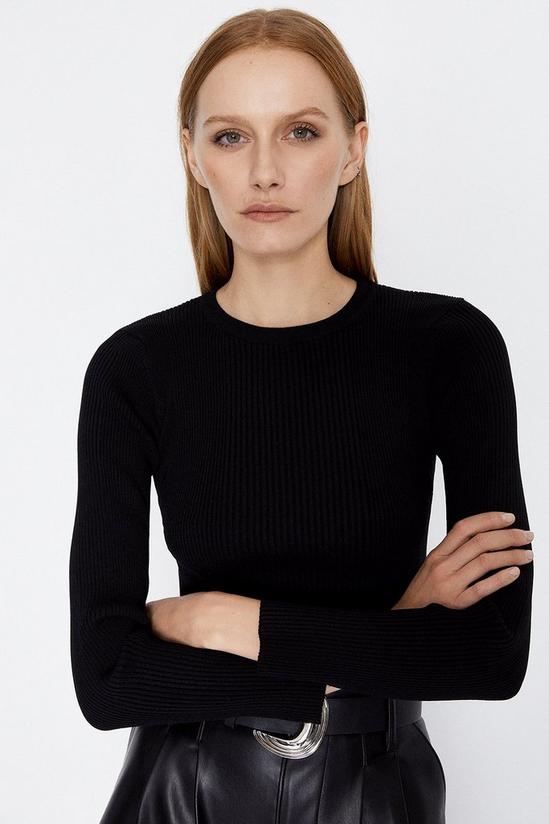 Warehouse Knitted Rib Long Sleeve Crew Neck Top 1