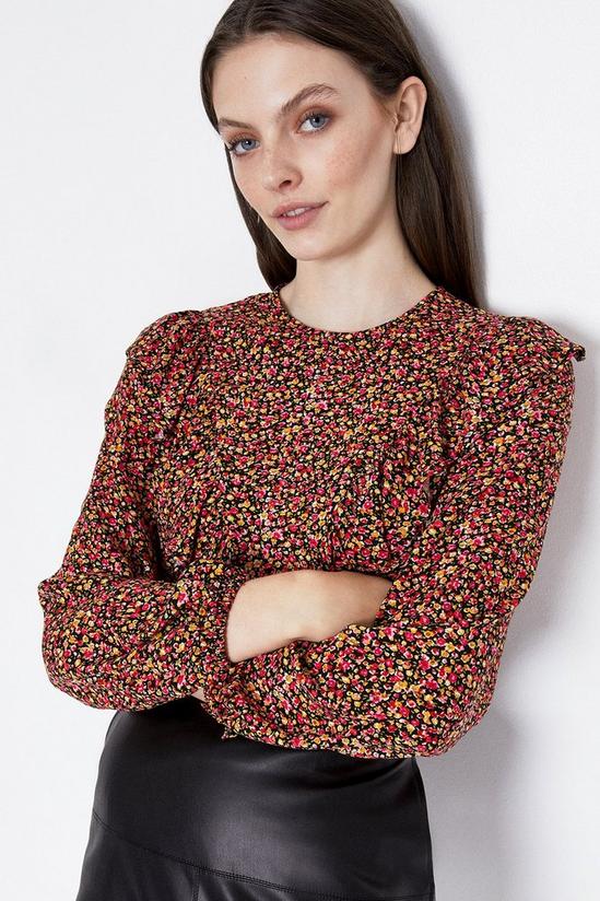 Warehouse Frill Front Floral Detail Top 1