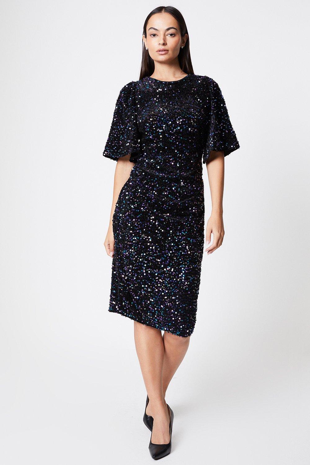 Dresses | Sequin Flare Sleeve Midi Dress | Coast