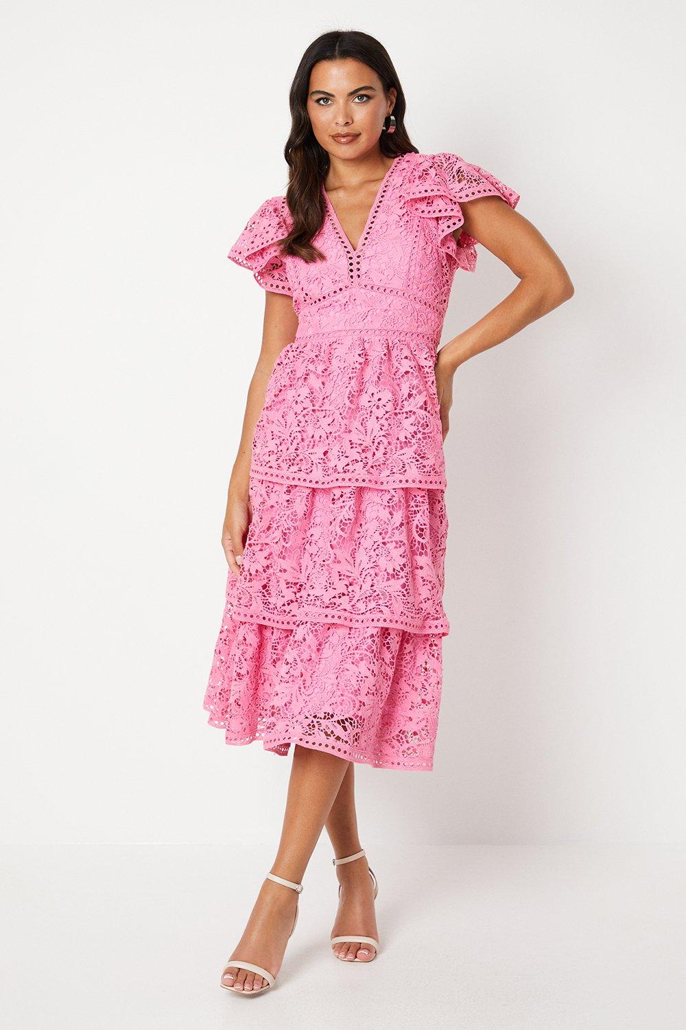 Dresses | Tiered Lace Trim Detail Midi Dress | Coast