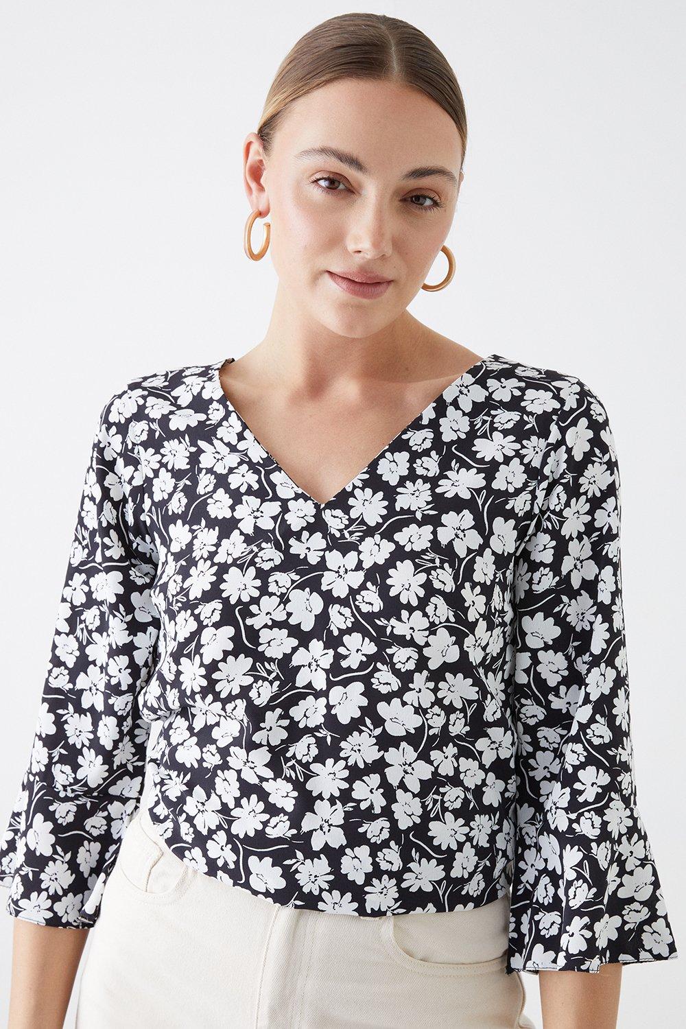 Tops | Tall Floral Frill Sleeve V Neck Blouse | Dorothy Perkins