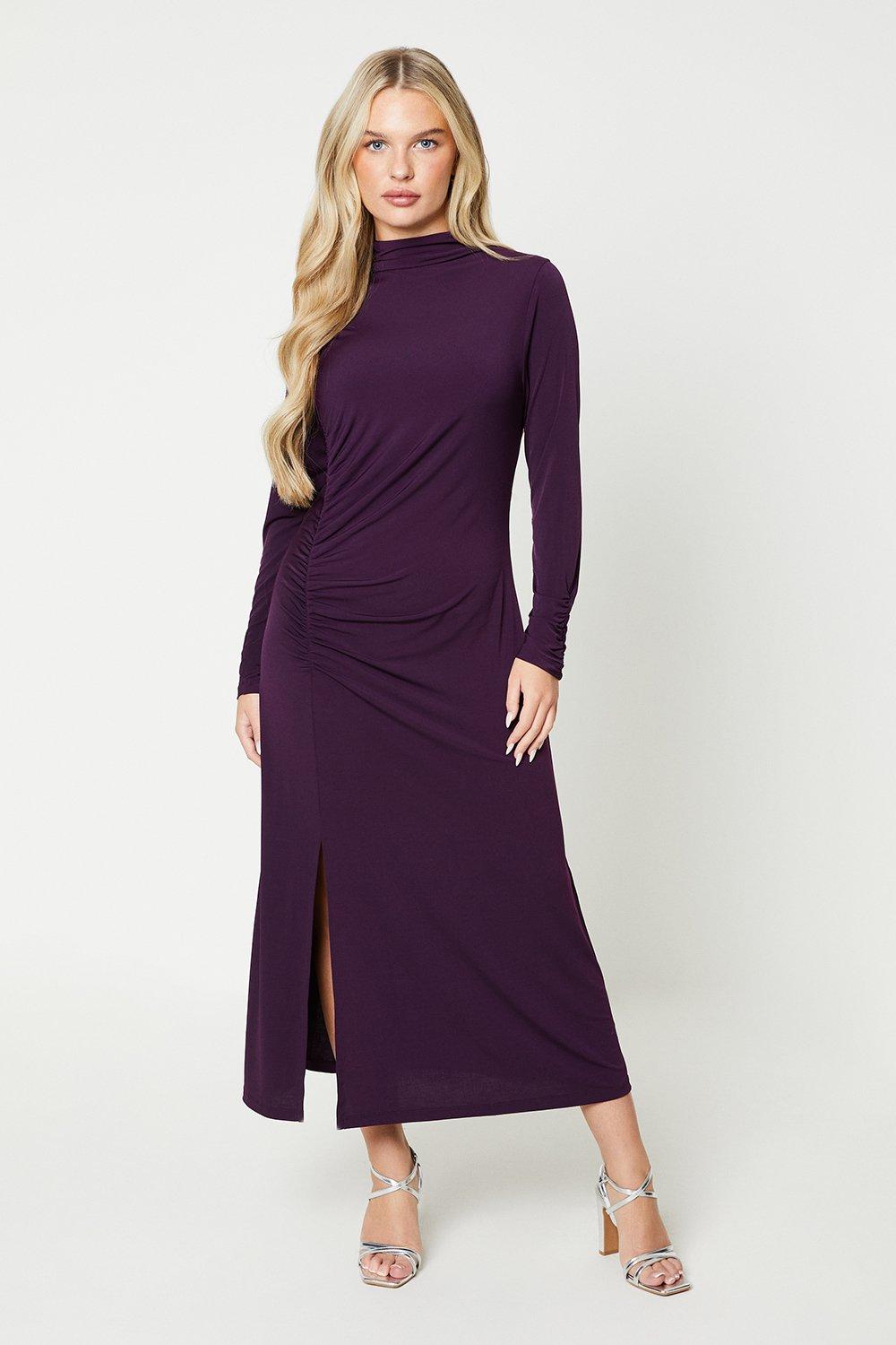 Dresses | Petite Purple Ruched Midi Dress | Dorothy Perkins