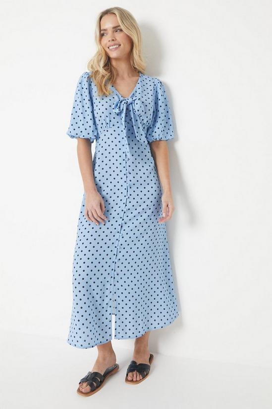 Dresses | Petite Spot Tie Front Button Through Midi Dress | Dorothy Perkins