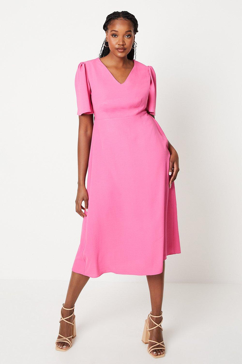 Dresses | Pink V Neck Angel Sleeve Midi Dress | Dorothy Perkins