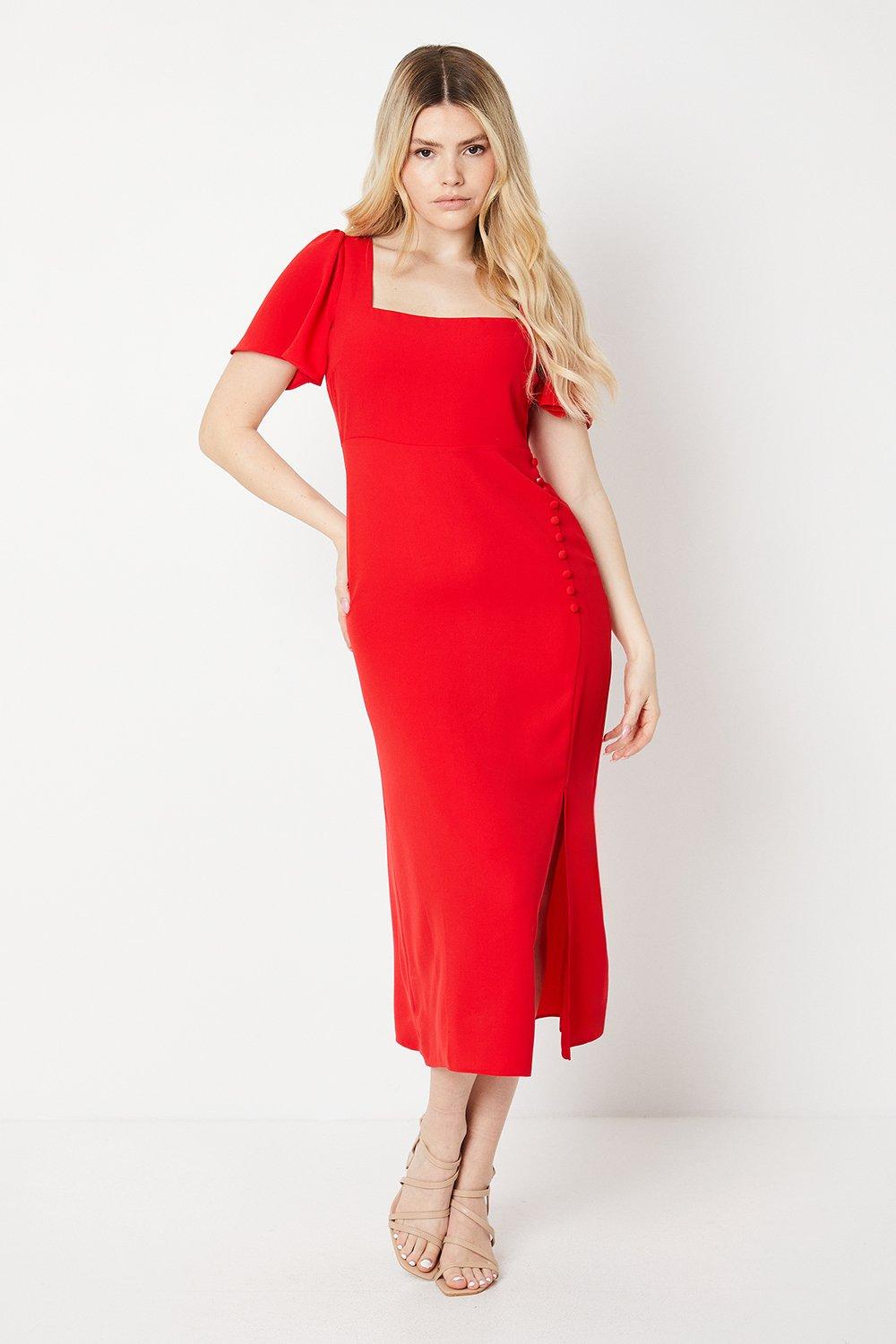 Dresses | Square Neck Button Detail Midi Dress | Dorothy Perkins
