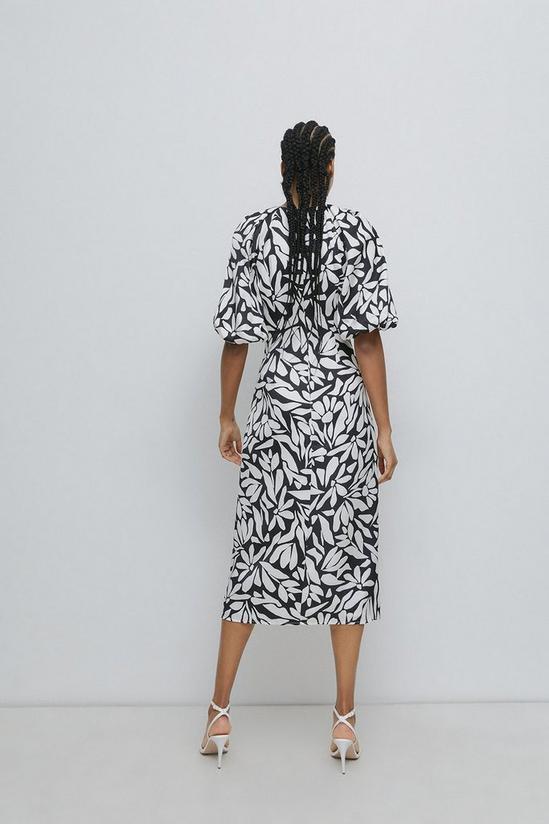Warehouse Satin Puff Sleeve Ruched Midi Dress In Floral 3