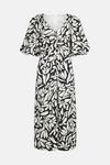 Warehouse Satin Puff Sleeve Ruched Midi Dress In Floral thumbnail 4
