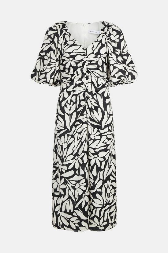 Warehouse Satin Puff Sleeve Ruched Midi Dress In Floral 4