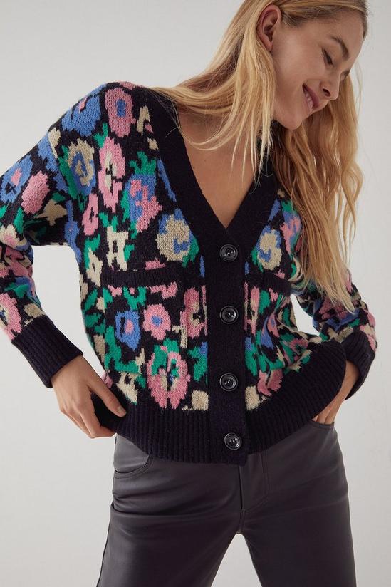 Warehouse Cosy Floral Jacquard Knitted Cardigan 1
