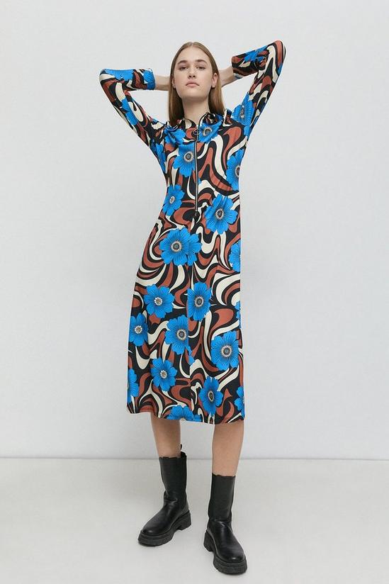 Warehouse Marble Floral Zip Collared Midi Dress 2