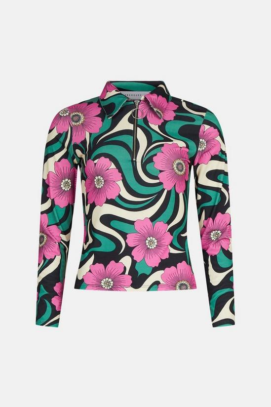 Warehouse Marble Floral Zip Collared Top 4