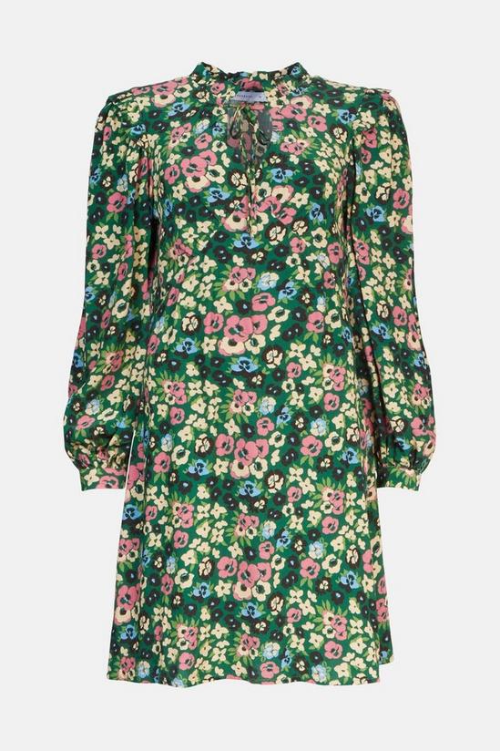 Warehouse Woven Tie Neck Mini Tea Dress In Floral 4