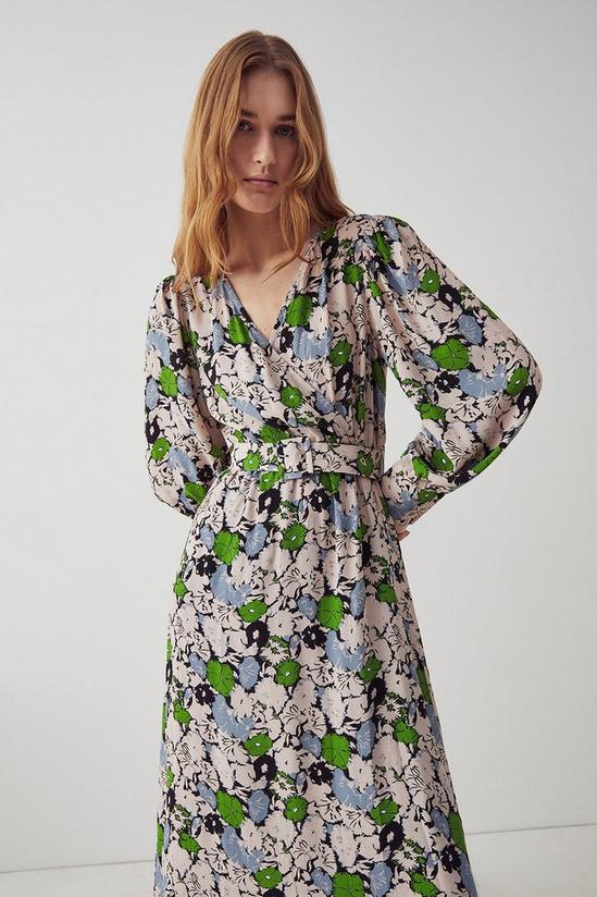 Warehouse Woven Midi Wrap Dress In Floral 1