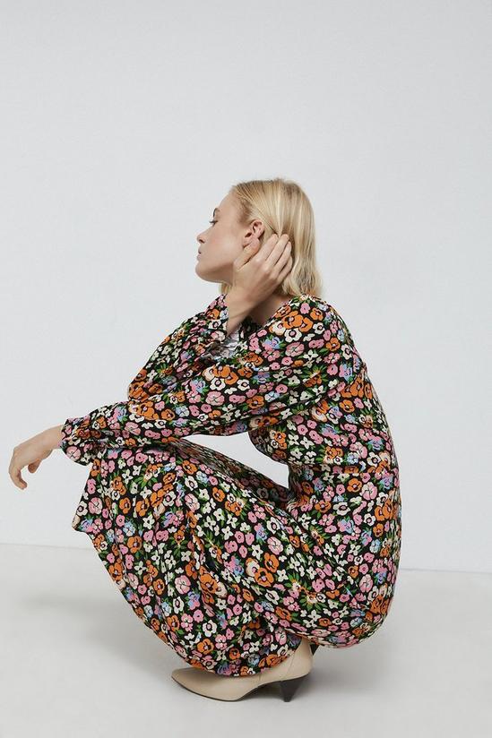 Warehouse Woven Midi Tea Dress  In Floral 1