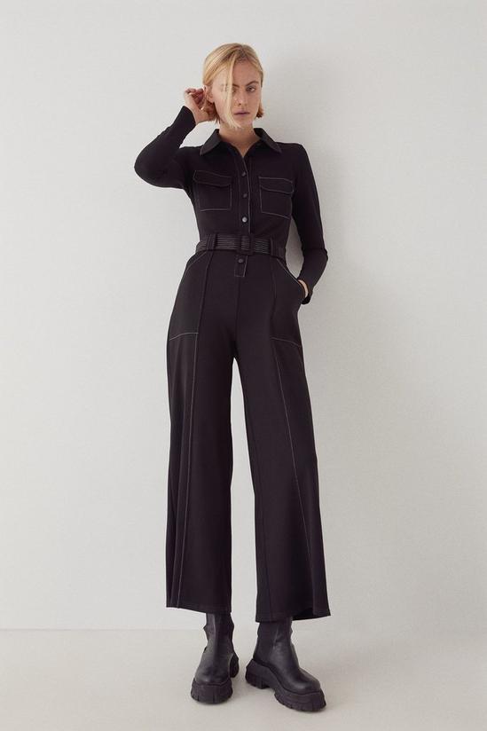 Warehouse Topstitched Detail Belted Jumpsuit 1