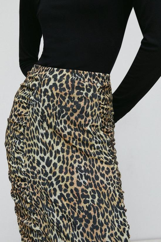 Warehouse Animal Print Mesh Ruched Side Skirt 1