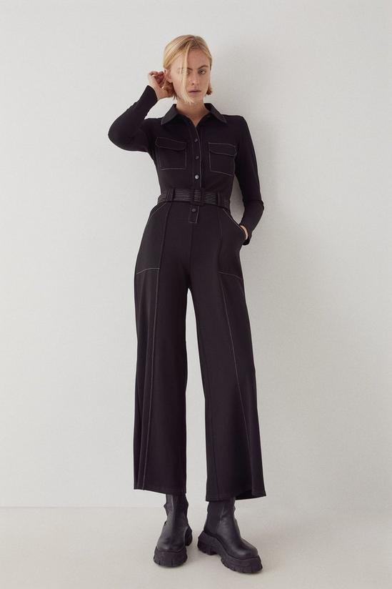 Warehouse Petite Topstitched Detail Belted Jumpsuit 1