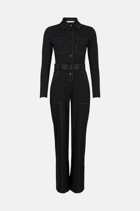 Warehouse Petite Topstitched Detail Belted Jumpsuit 4