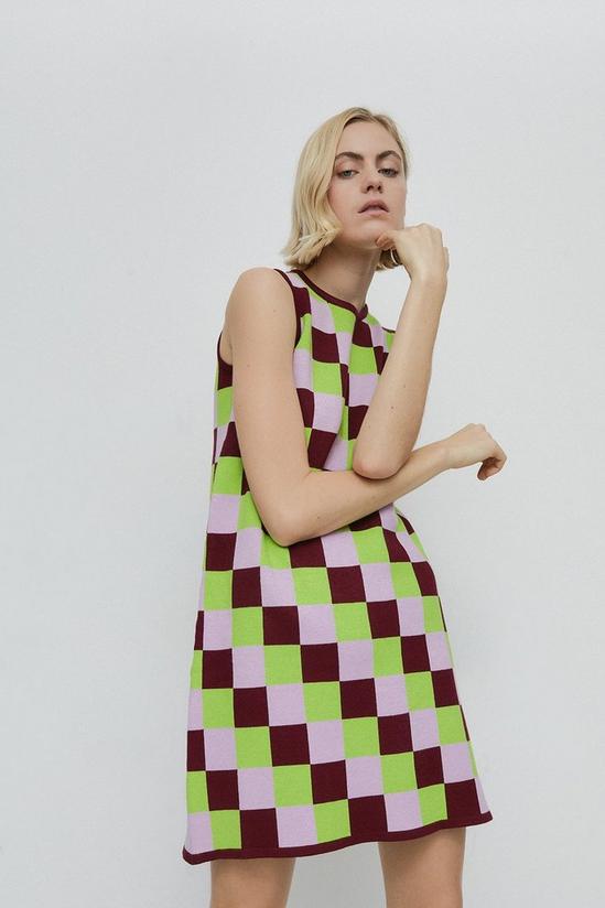 Warehouse Checkerboard Knit Swing Dress 1
