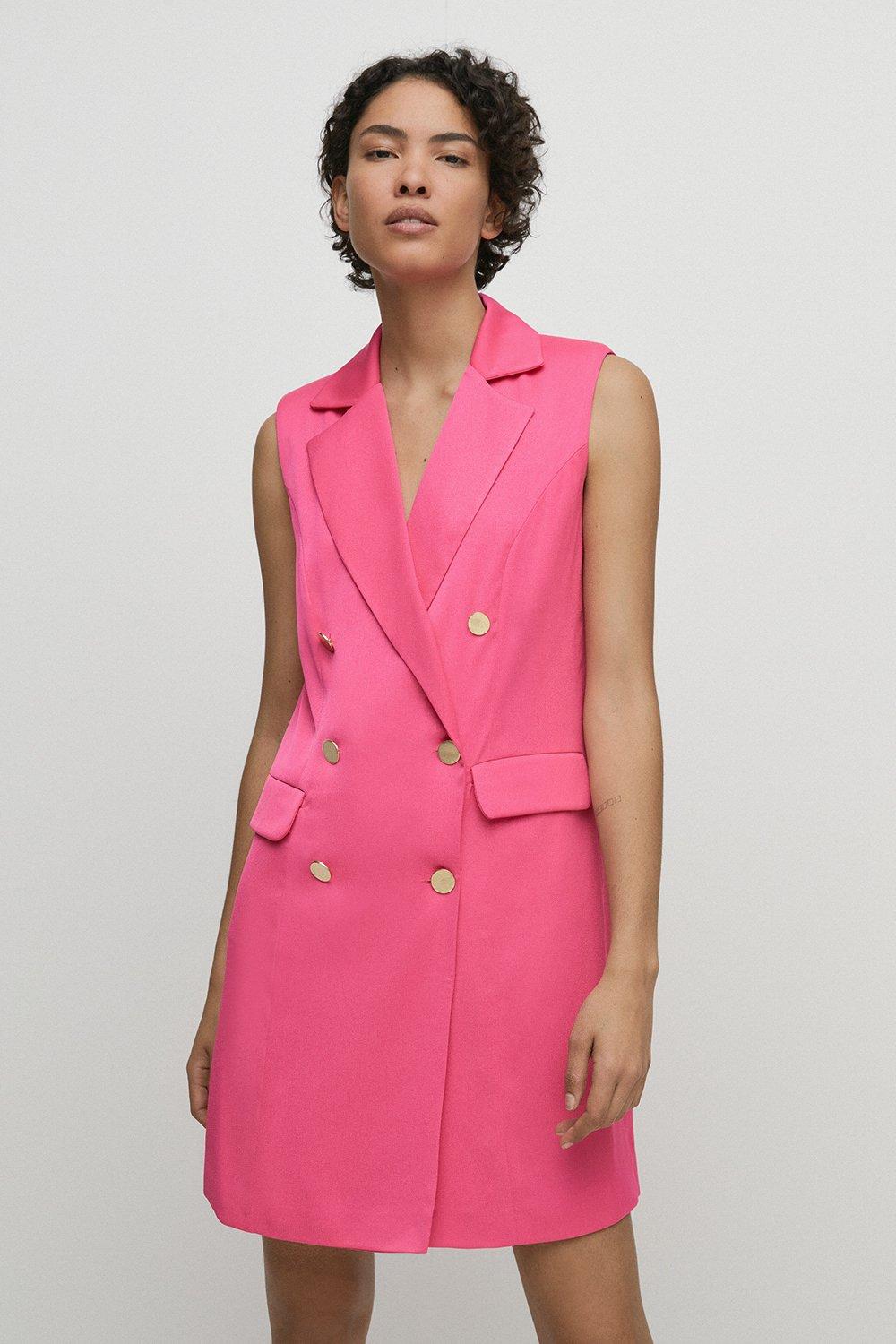 Womens Satin Blazer Dress - pink
