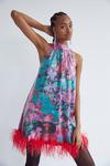 Warehouse Floral Sequin Halter Neck Feather Mini Dress thumbnail 1