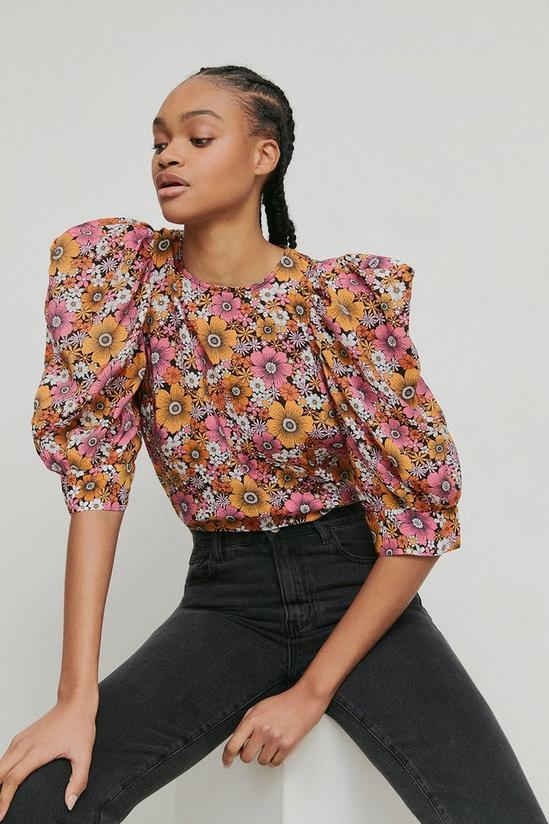 Warehouse Puff Sleeve Blouse In Floral 1