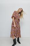 Warehouse Puff Sleeve Midi Dress In Floral thumbnail 1