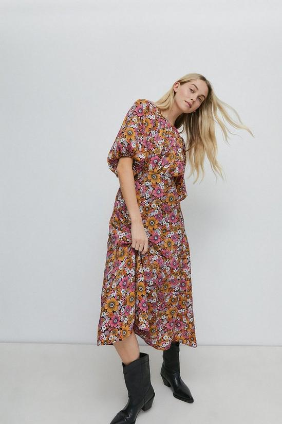 Warehouse Puff Sleeve Midi Dress In Floral 1