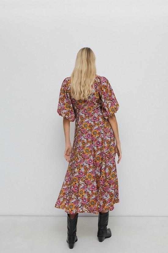 Warehouse Puff Sleeve Midi Dress In Floral 3