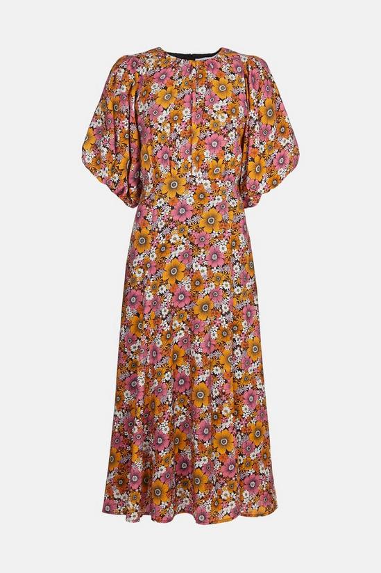 Warehouse Puff Sleeve Midi Dress In Floral 4