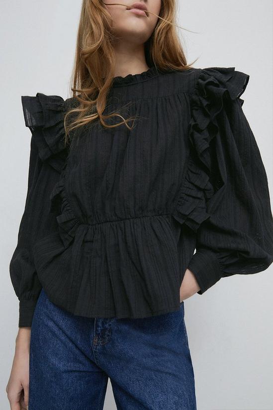 Warehouse Frill Front Cotton Lace Up Back Blouse 3