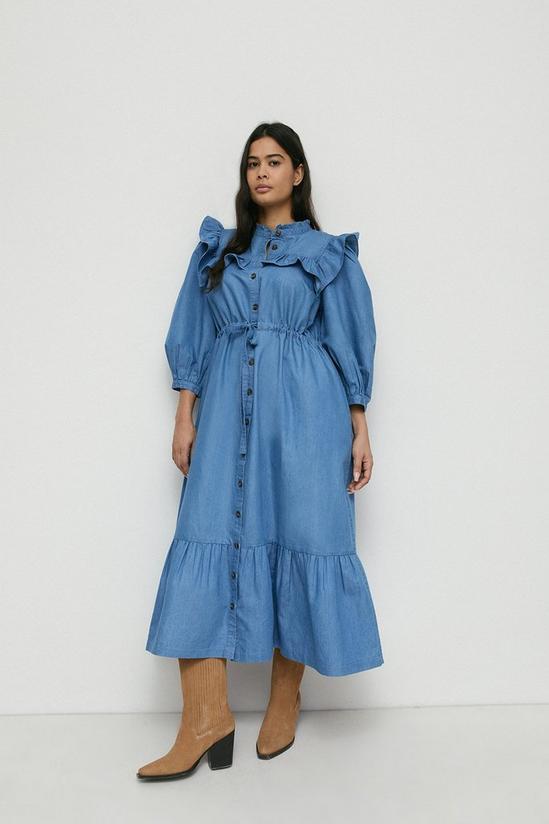 Warehouse Plus Size Denim Frill Yoke Midi Dress 2