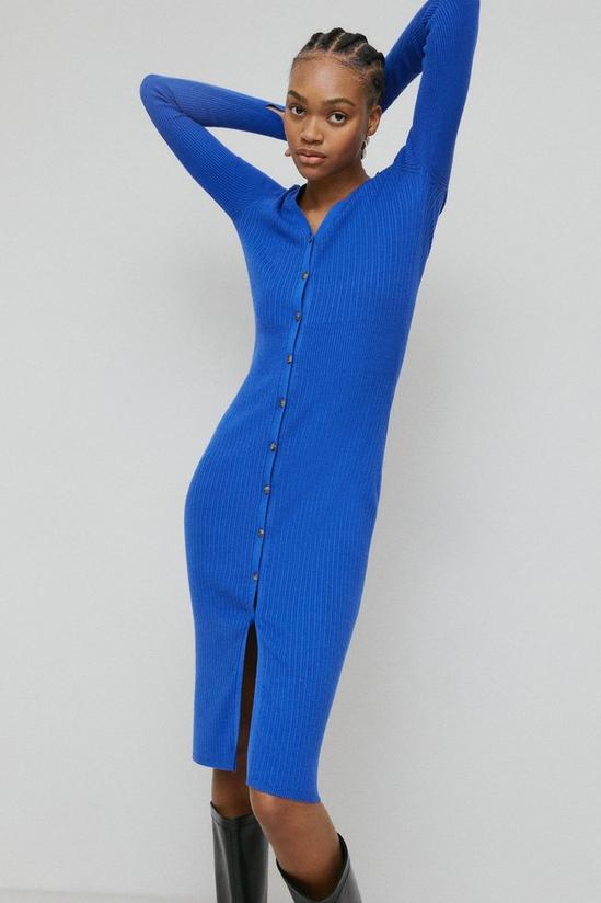 Warehouse Ribbed Knit Button Through Midi Dress 1