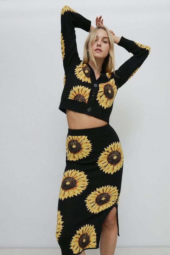 Warehouse Sunflower Jacquard Knit Midi Skirt 1