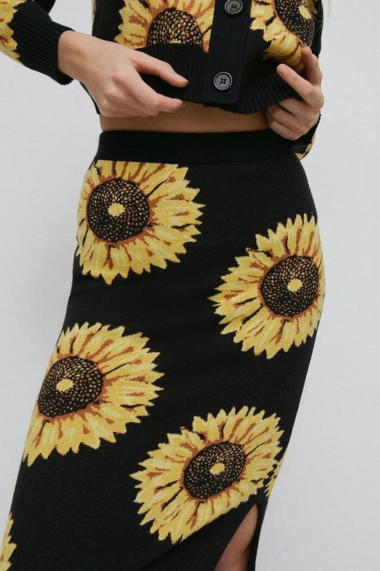 Warehouse Sunflower Jacquard Knit Midi Skirt 2