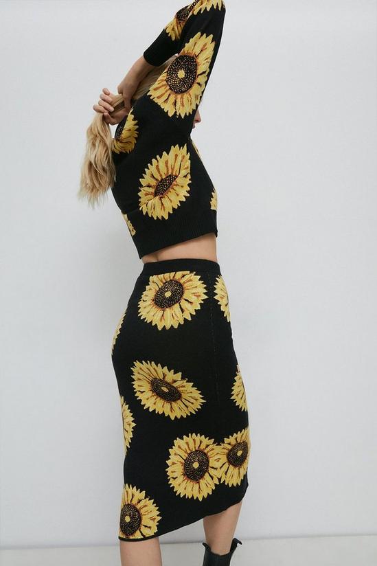 Warehouse Sunflower Jacquard Knit Midi Skirt 3