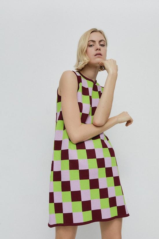 Warehouse Petite Checkerboard Knit Swing Dress 1