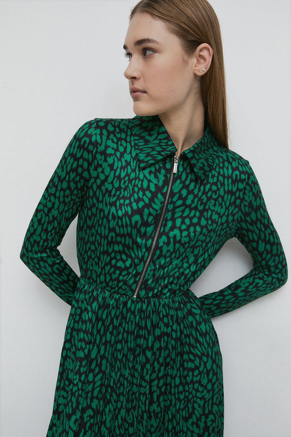 Warehouse green animal print shirt sales dress