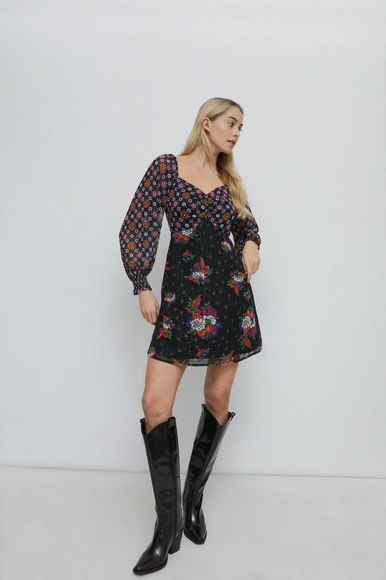 Warehouse Sweetheart Neck Mini Dress In Floral Mix 2