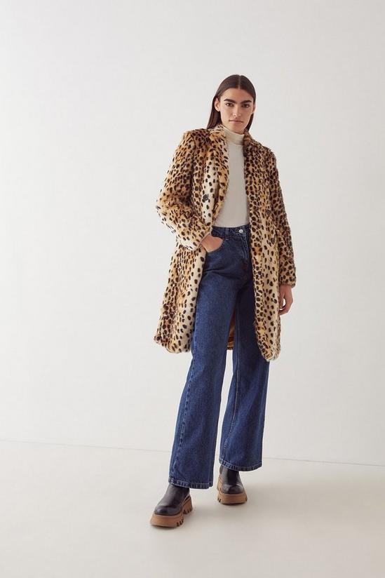 Warehouse Leopard Fur Midi Coat 1