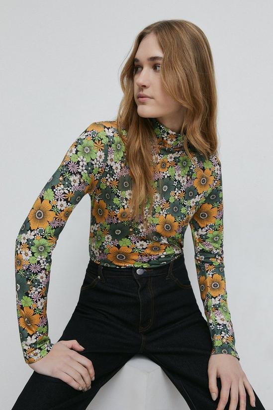 Warehouse Floral Print Roll Neck Long Sleeve Top 1