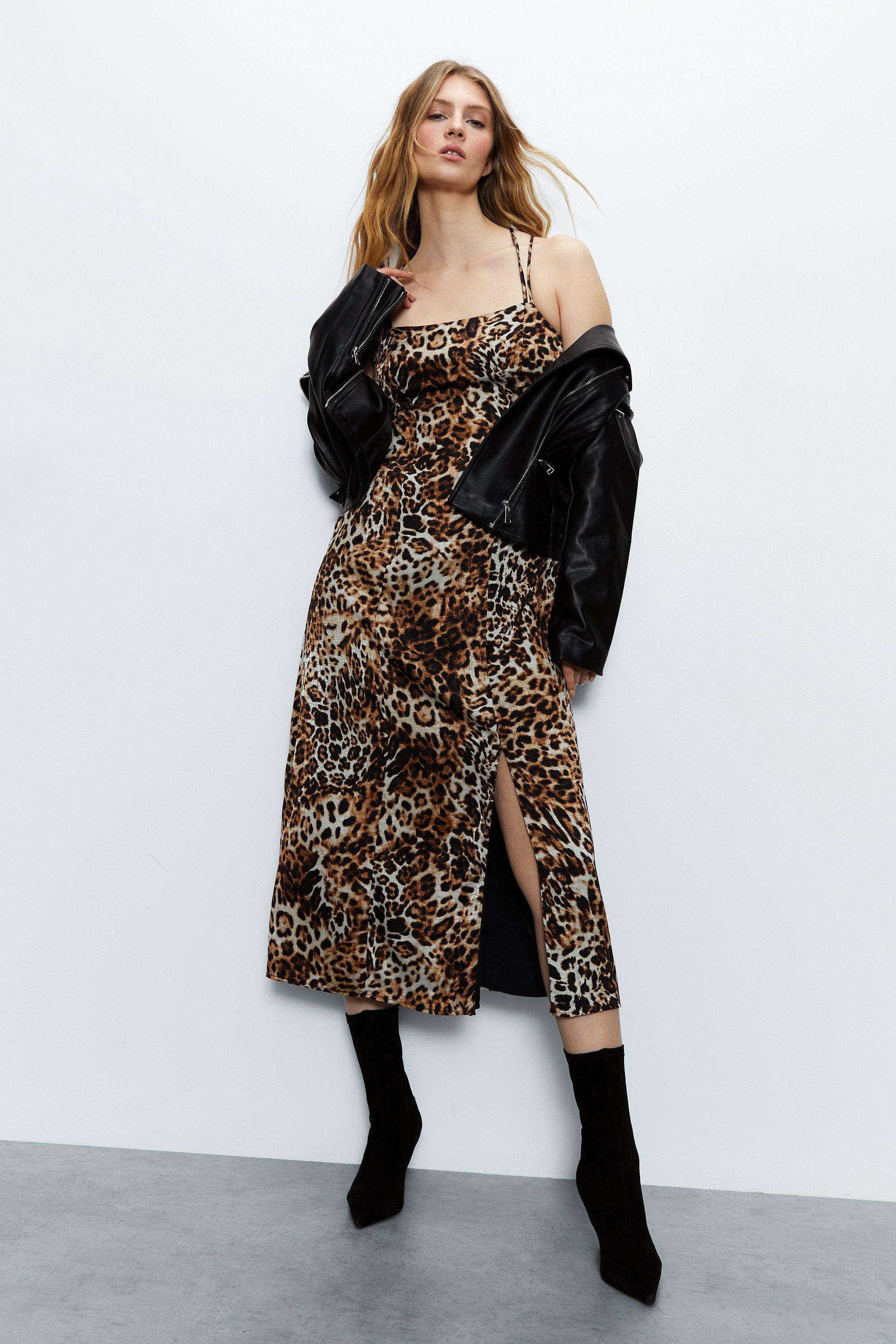 Leopard print outlet slip dress midi