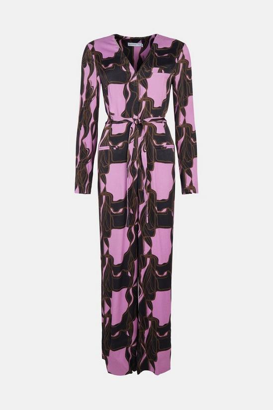 Warehouse Premium Satin Abstract Swirl Print Wide Leg Relaxed Jumpsuit 4